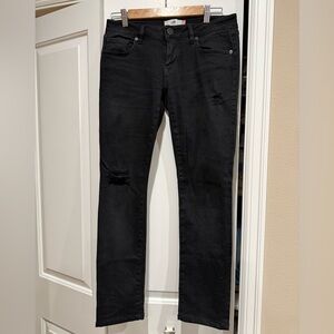 CAbi Women’s Skinny Black Distressed Jeans. Slim Boyfriend. Size 2